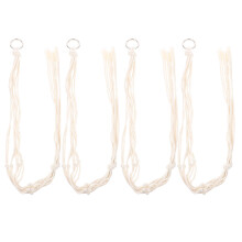 4St Macramé Plantenhangers Wit Katoen En Hout Bohemian Wanddecoratie
