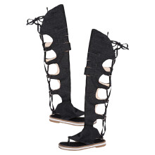 1Paar Zwarte Romeinse Vrouwen Sandalen Platte Zomerlaarzen Comfort
