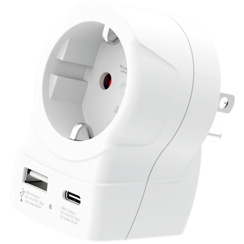 Power Adapter EU to US, USB-A/USB-C, 20W PD Grounded 1
