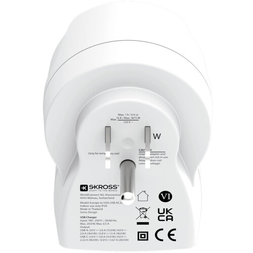 Power Adapter EU to US, USB-A/USB-C, 20W PD Grounded 2