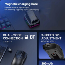 Oplaadbare Draadloze Gamingmuis met Oplaadstation, 2.4G, Dual-Mode, Achtergrondverlichting, Ergonomisch Ontwerp, Gamingmuis B