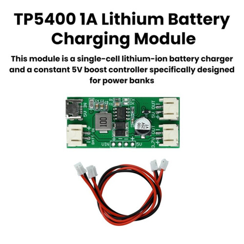 TP5400 1A Lithiumbatterijlaadmodule - 5V 1A Step- Converter met Micro-USB-Interface voor Draagbare Elektronica