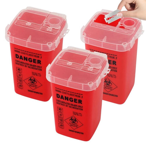 3-Pack Sharps Container for Safe Needle and Syringe Disposal,1 Quart Biohazard Needle Disposal Container