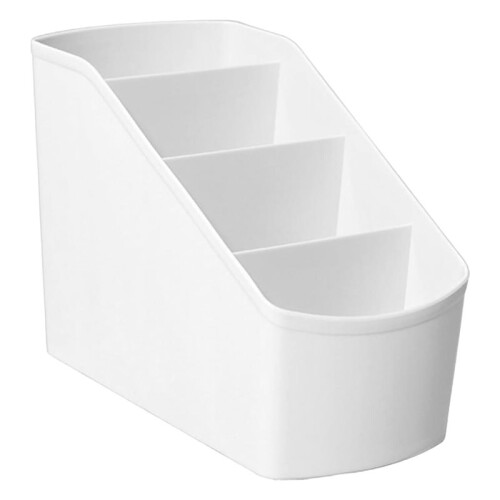 Desk Organizer with 4 Compartments Plastic Multi Functional Pen Pencil Remote Control Holder Stationary Organizer White