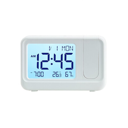 180 Rotating Projection LCD Alarm Clock Black and White Options Versatile Projection Features Alarm Settings White