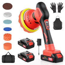 Innsky Cordless Car Polisher, 6-Inch Dual Action Orbital Buffer with 2 x 21V 2000mAh Batteries, 8 Variable Speeds, 21-Piece Car Polishing Kit for Det