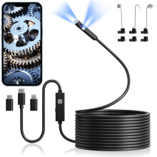 Dual Lens Endoscope Inspection Camera, Hopefox 1920P Endoscope Camera with 8+1 Adjustable LED Lights, 16.4ft Flexible Rigid Snake Borescope, IP67 Wat