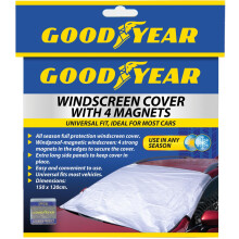 Goodyear Magnetic Car Windscreen Cover Sun Shade – Protects Against Sun Snow, Frost, and Ice, 4 Powerful Magnets, Double Side Windshield Flaps, Silv