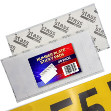 STASS Number Plate Sticky Pads, 48 Pack 'PlateFit', Extra Strong Double Sided Number Plate Stickers, Drill-Free Mounting Tape for UK Registration/Lic