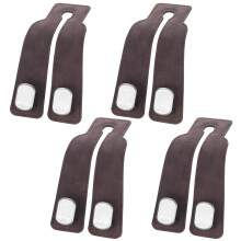 ANBEEISS 4 Pcs Car Seat Back Double Hook, Brown Leather Car Headrest Hooks for Bags, Auto Rear Seat Back Storage Hangers, Car Seat Organiser Hooks fo