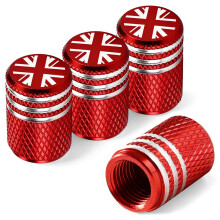 4 Pack Union Jack Metal Alloy Tyre Valve Caps, Corrosion Resistant (Red)