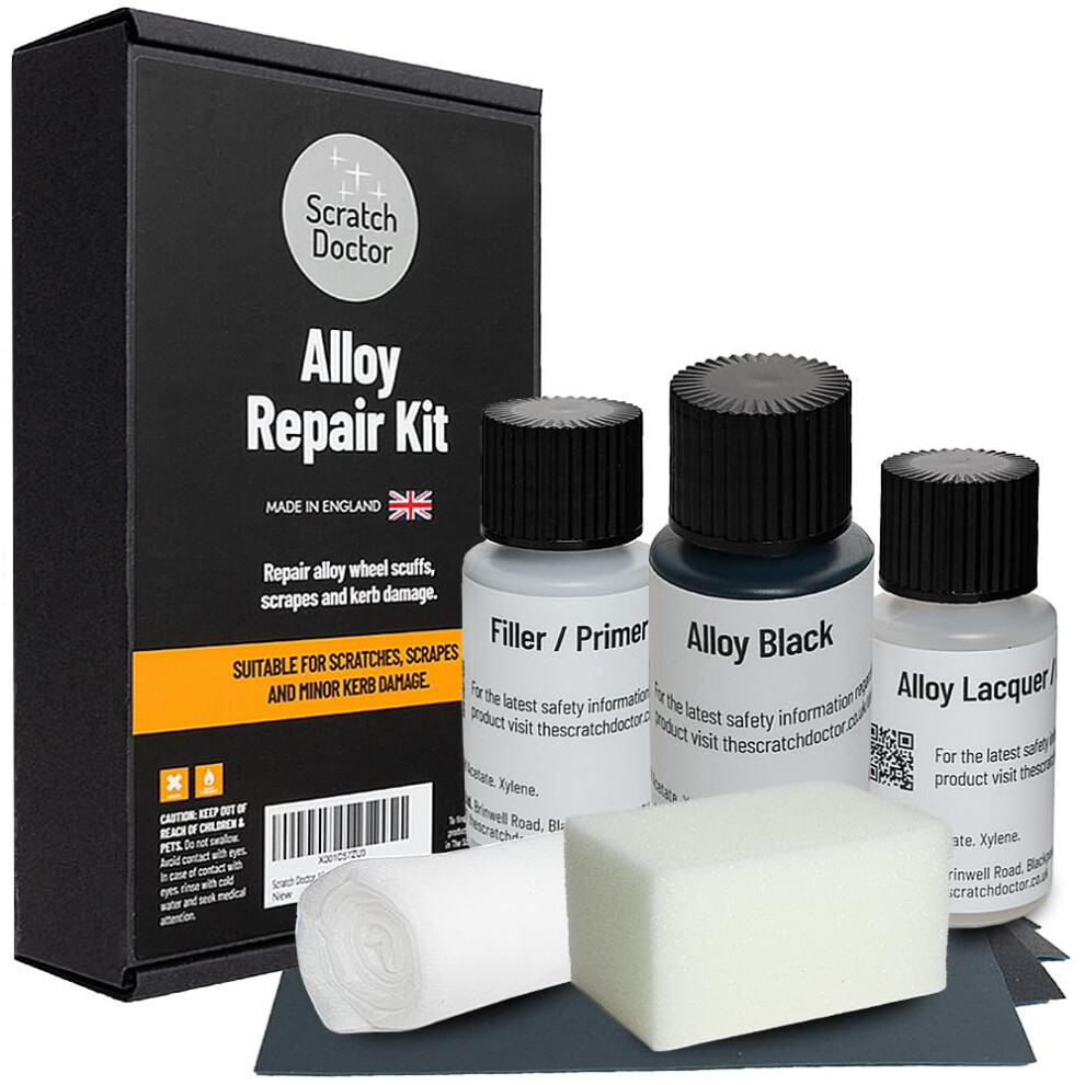 Scratch Doctor Alloy Repair Kit Restore Car Wheel Scuffs And Scrapes With Ease Complete Kit Including Paint Primer And Lacquer (Black) Black 5006703878620