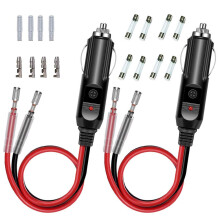 GTIWUNG 2 Pack Car Replacement 12V Cigarette Lighter Male Plug with Leads, 15A Fuse Protection with LED Light, Cigar Female Socket Plug Extension Cabl