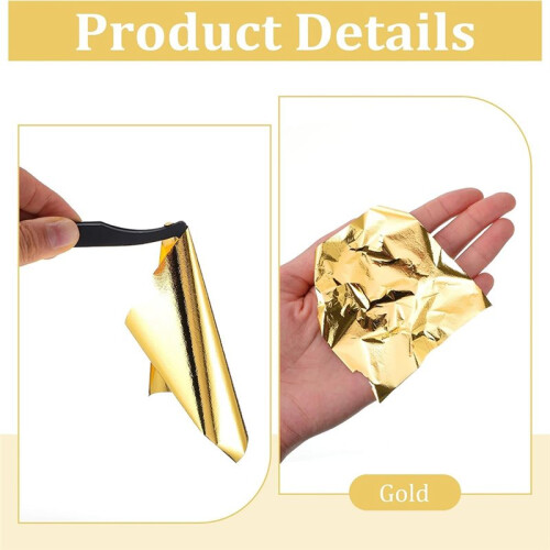 Conjunto de 400 Folhas de Imitação de Ouro de 3,5 Polegadas, com Pincel e Alicate para Pintura e Douramento em Ouro Rosa. 2