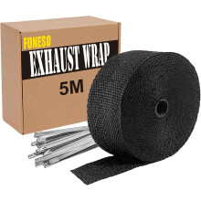 Car Exhaust Wrap, Foneso Exhaust Tape Bandage Titanium Black Fiberglass Heat Insulation Wrap Roll with 10 Pcs Stainless Steel Zip Ties, for Motorcycl