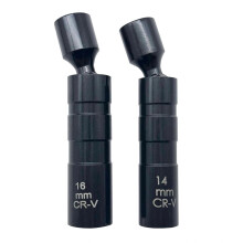 2Pcs Thin Wall Spark Plug Socket, 3/8 inch 12-Point Universal Joint Magnetic Swivel Spark Plug Socket Set, 14mm & 16mm Spark Plug Removal Tool for Mo
