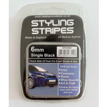 MSA Pin Stripe 6mm x 10mtr Self Adhesive Car Pin Stripe Black - White - Red - Gold - Silver Coach Tape Styling Stripe (Black)