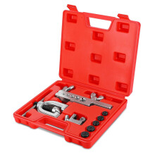 Flexzion Brake Line Flaring Tool Kit with Tubing Cutter & Case, 45 Single & Double Flare Tool for Brake Lines, Copper, Aluminum, Brass, Magnesium &