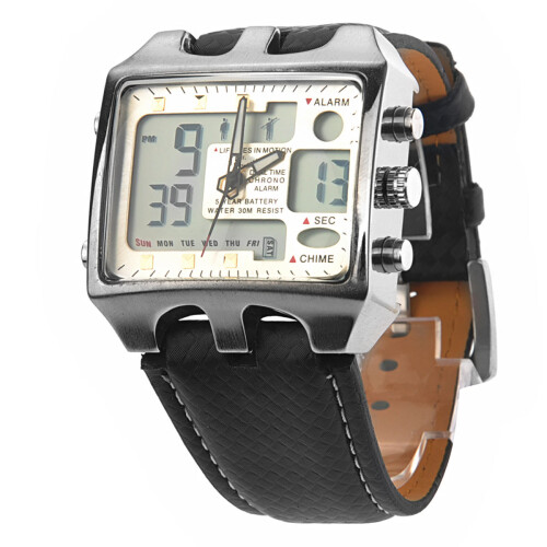 Analog Watch Wit Dubbele Tijd, Waterdicht, PU Band 2