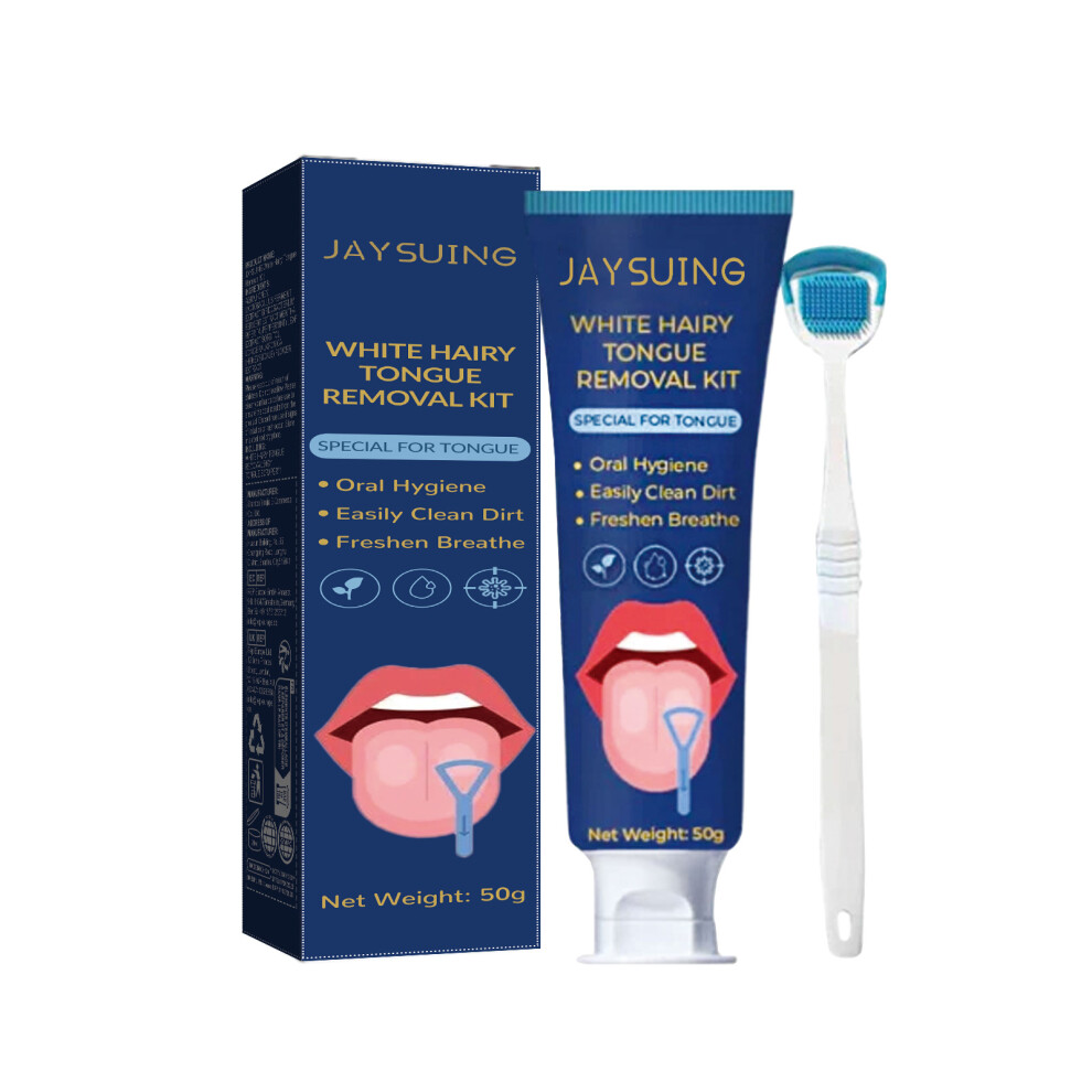 (50g set) Jaysuing Tongue Cleaning Kit Tongue Brush Tongue Cleaning Oral Care Removes Odor and Freshens Breath