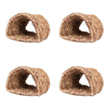 4X Grass House Tunnel Hutch Woven Hut for Laying or Sleeping Edible Chew Home for Rabbits Chinchilla and Small Animals