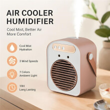 Portable Rechargeable Air Cooler Fan with Large Water Tank, Personal Cooling Fan, Multiple Speed Settings for Office Desk, Home & Bedroom, White
