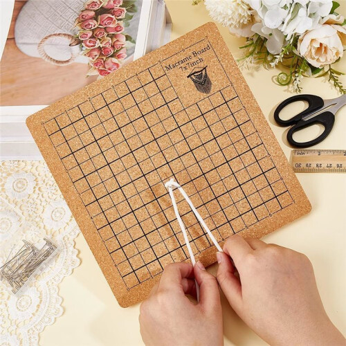 Kit de Macramê com Placa de Cortiça e Alfinetes para Iniciantes em Artesanato DIY (7 X 7 Polegadas) 1
