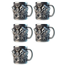5X V8 Engines Stainless Steel Coffee Mug, Car Engine Coffee Cup with Insulated Handle for Car Lovers Gift