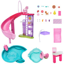 Barbie Pool Playset with Slide and Hot Tub, 17 Accessories