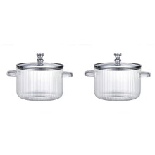 2X Glass Saucepan Clear Cooking Pot Soup Pot Heating Dual Handles Glass Saucepan with Cover Silver