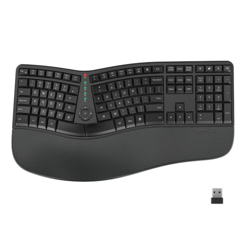 Tastiera ergonomica wireless 2,4G con design diviso e layout curvo per ufficio e casa, nera