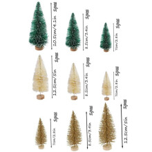 Set of 9 Mini Christmas Trees, Tri-Color Scandinavian Style Tabletop Decor with Natural Wood Base