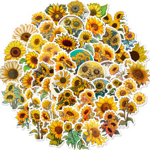 Lot de 50 autocollants tournesol vintage pour enfants, décorations florales pour fournitures scolaires et loisirs créatifs, c