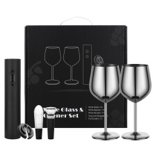 Conjunto Premium de 6 Peças para Vinho com Abridor Elétrico e Copos de Aço, Presente Luxuoso e Portátil para Amantes de