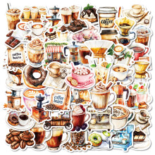 Lot de 50 autocollants de style minimaliste et scandinave sur la culture du café européen pour journaux, ordinateurs portable