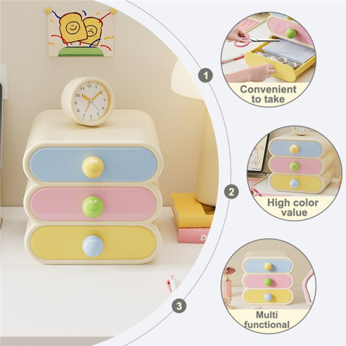 Uforu Dopamine Desktop Organizer - 3-Tier Drawer Multi-Function Stationery Shelf for Office & Dorm