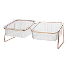 Pet Double Bowl Transparent High Foot Cat Bowl Drink Water Cat Food with Stand Raised Water Feeder Dog Bowl Supplies