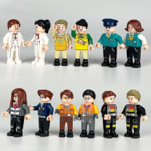 12 PCS Star Chef Train Attendant Police Officer Building Blocks Set Role Play Toys for Kids