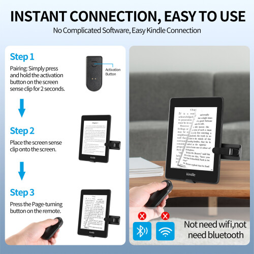 Page Turner Remote with Tablet Stand, Auto Scroll for eBooks, Selfie Control, Hands Free Mount 2