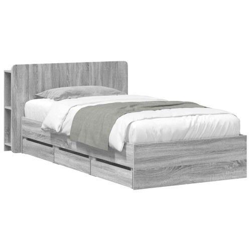 VidaXL vidaXL Bed Frame with Storage Grey Sonoma 75 x 190 cm Engineered Wood 1