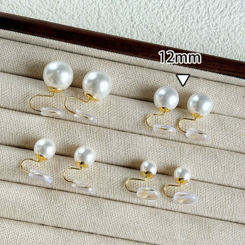 Orecchini a clip con perle da 12 mm, comfort-fit a spirale, per orecchie delicate 2