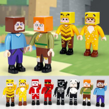 8 PCS Pixel Figures Building Blocks Ocelot Steve Alex Characters Christmas Gift for Boys & Girls