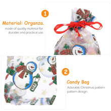 50St Kerst Organza Cadeauzakjes Met Trekkoord En Sneeuwmanprint