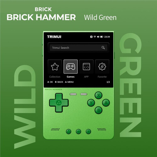 Trimui Console de Jogos Portátil Retrô BRICK Hammer com Tela IPS de 3,2 Polegadas, Exterior em Metal, Teclas com Iluminação LED, 64 GB, Verde 1