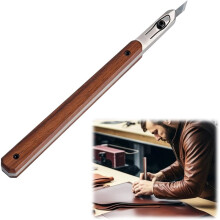 Percision Leather Knife, Pointed Cutting Wooden Handle with 3 Pcs Replacement Blades and Protective Case, for Cutting