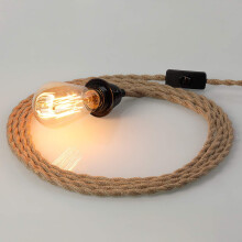 Pendant Light Cord,Hanging Light Kit with Plug In,15FT Jute Rope Hang Lamp,Industrial Pendant Light Set-US Plug