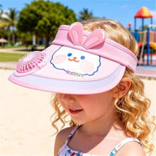 Kids Sun Visor Hat with USB Fan, Cute Cartoon Wide Brim Empty Top Sun Hat for Outdoor Boys and Girls