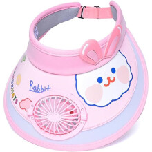 Kids Sun Visor Hat with USB Fan, Cute Cartoon Wide Brim Empty Top Sun Hat for Outdoor Boys and Girls