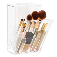 Doorzichtige Opbergdoos voor Cosmetische Kwasten, Houder voor Make-Upkwasten met Deksel, Groot Ontwerp voor Het Organiseren van Het Kaptafelblad