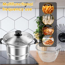 Olla para Freír de Acero Inoxidable con Cesta Coladora, Freidora Portátil, Olla Multifuncional para Freír
